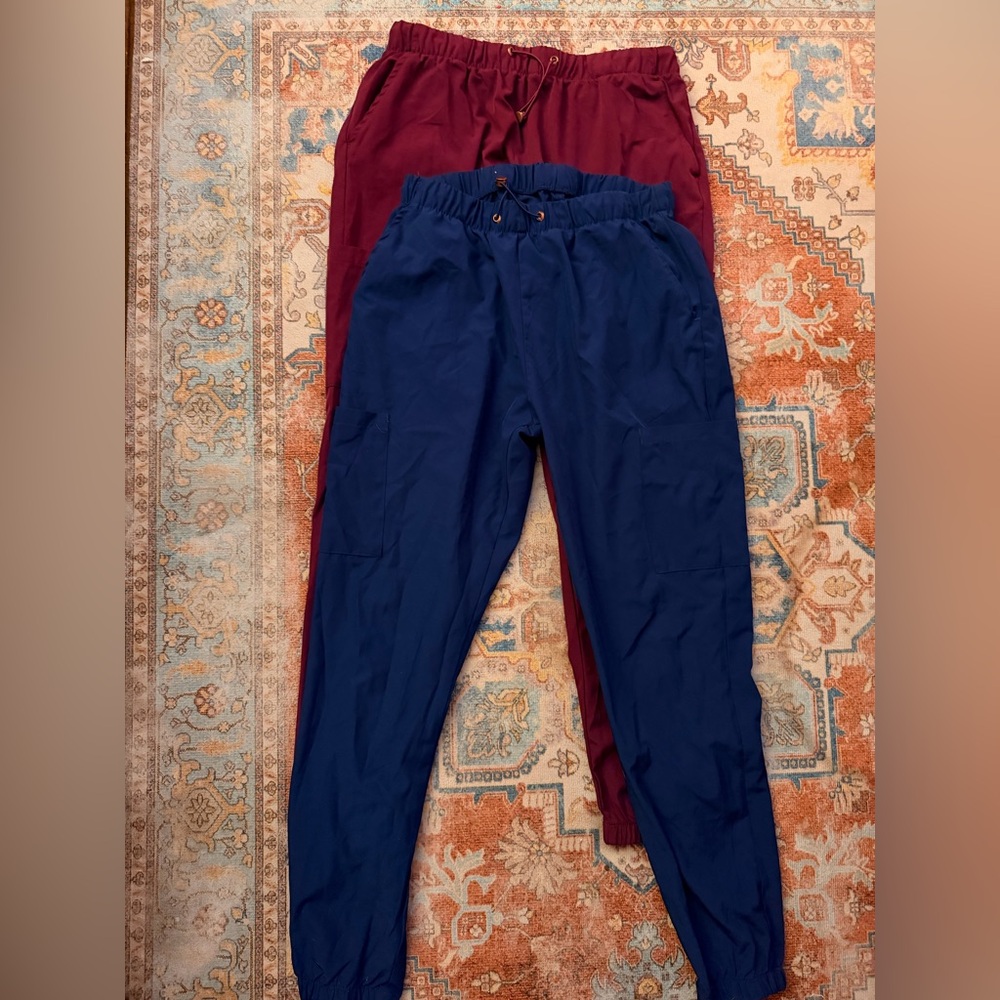 Scrub Jogger Pants Bundle Navy Wine – 2 for 1 – Cargo Pockets, Drawstring